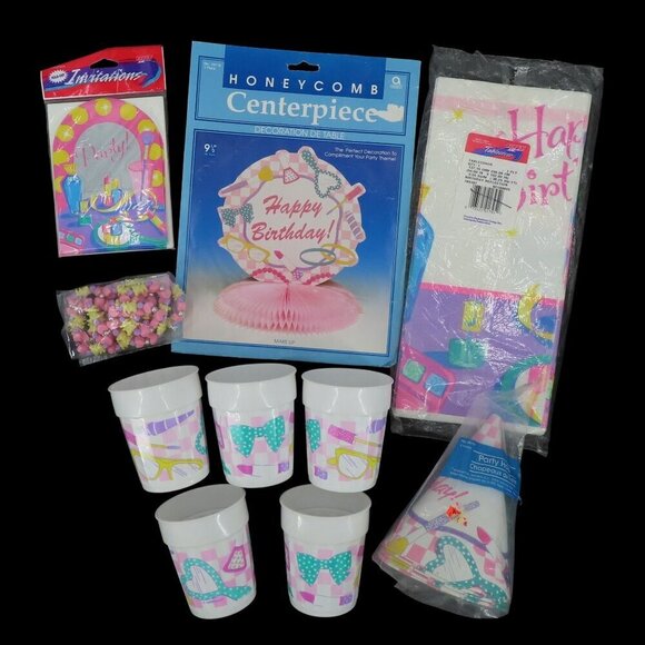 Happy Birthday Makeup Cosmetics 1990s Party Pack Pink White Kawaii Pastels NEW - Picture 1 of 12